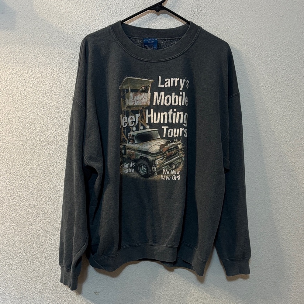 Puritan Larry's Mobile Deer Hunting Tours Graphic Crewneck Sweatshirt - Charcoal